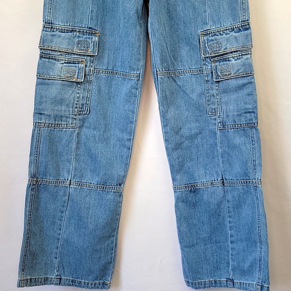 Forever 21 Wide Leg Cargo Jeans Light Wash Size 27 - Picture 6 of 14